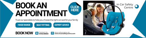 “Book a child car seat fitting appointment banner”